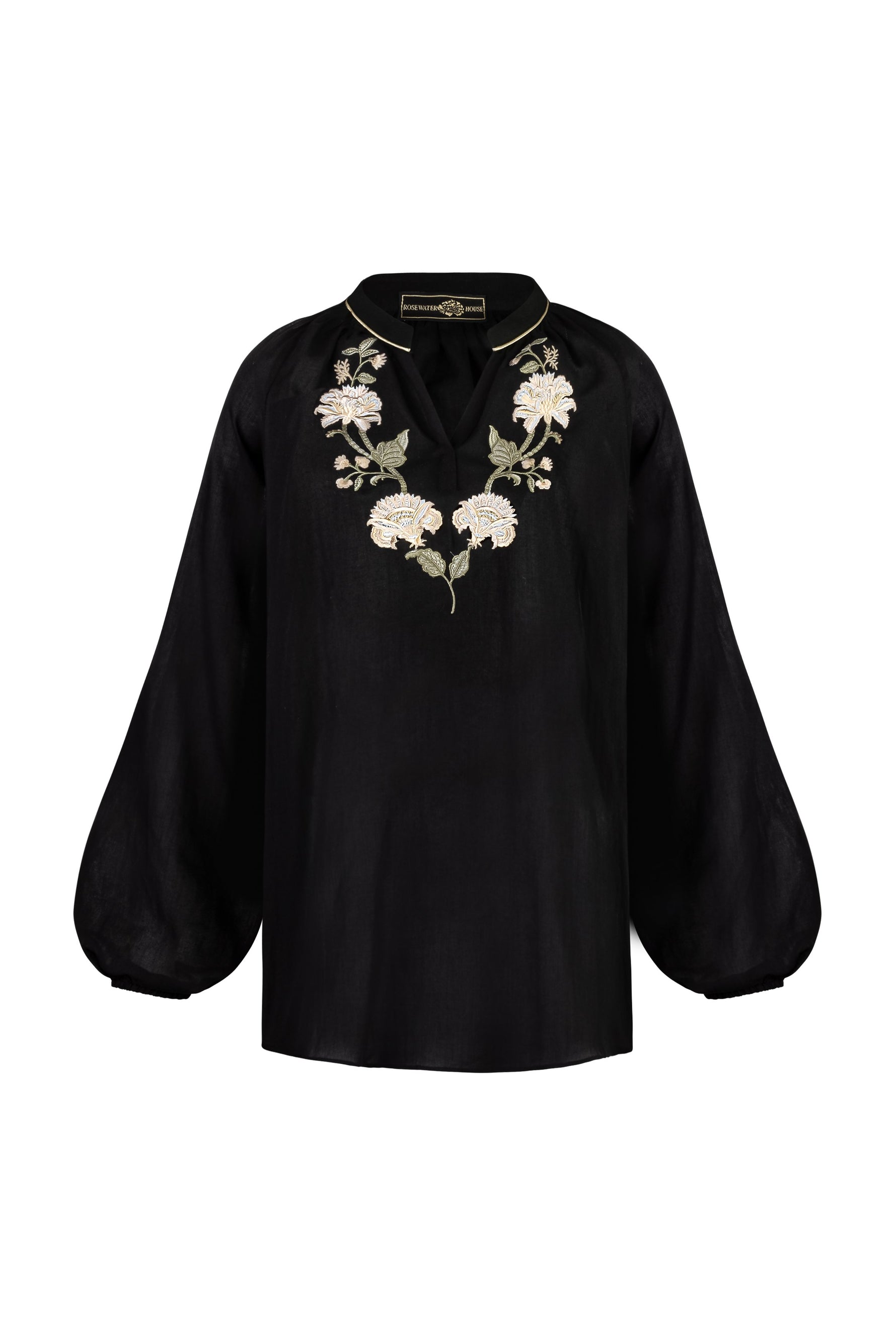 Golestan Blouse - Golestan embroidery Creme & Black Tops - Blouse Rosewater House 