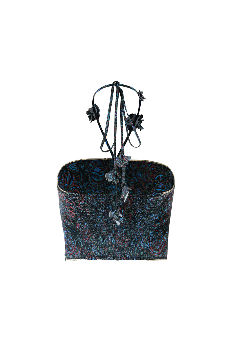Hava Bustier - Printed Silk Black Rosewater House 