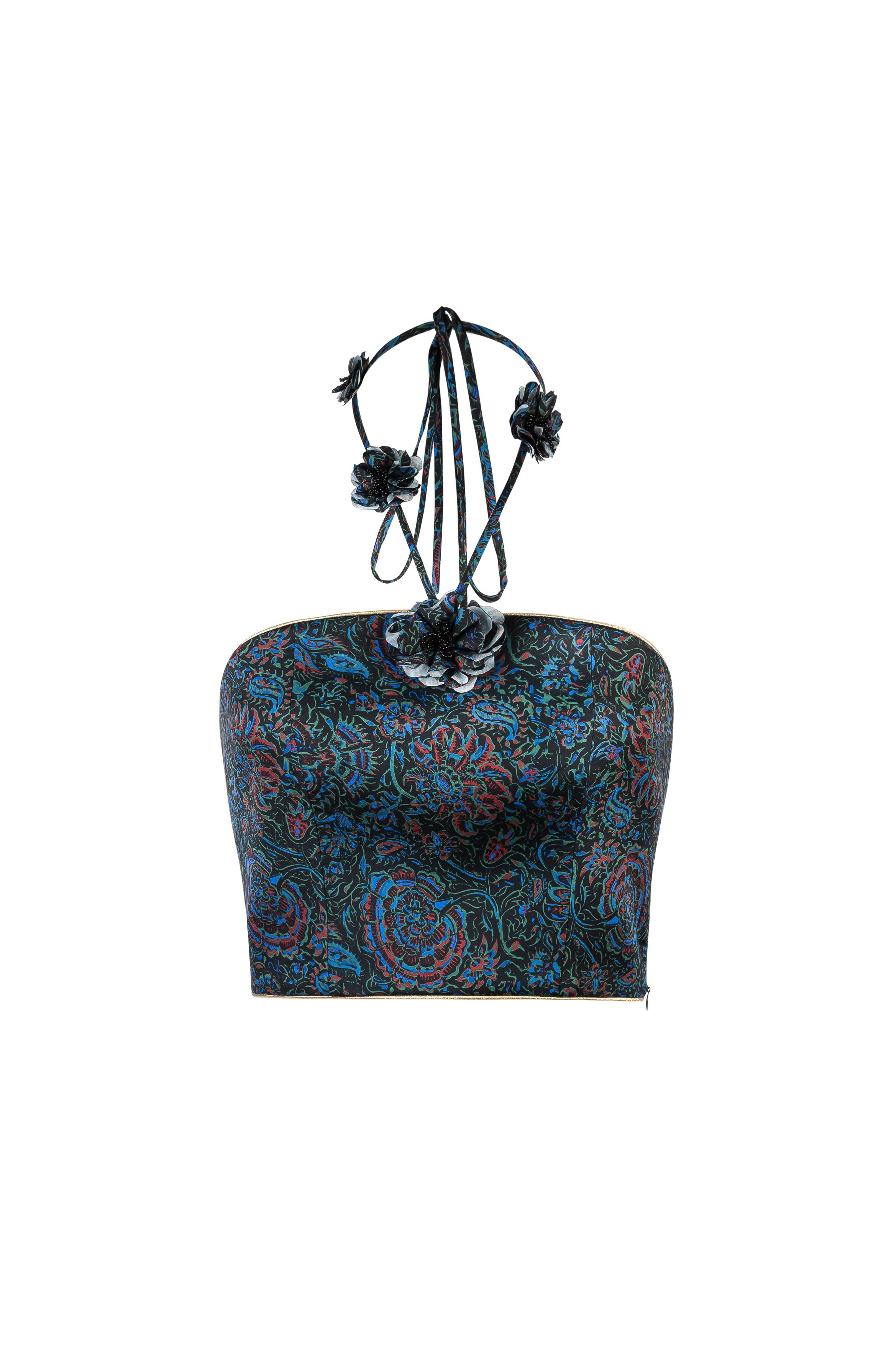 Hava Bustier - Printed Silk Black Rosewater House