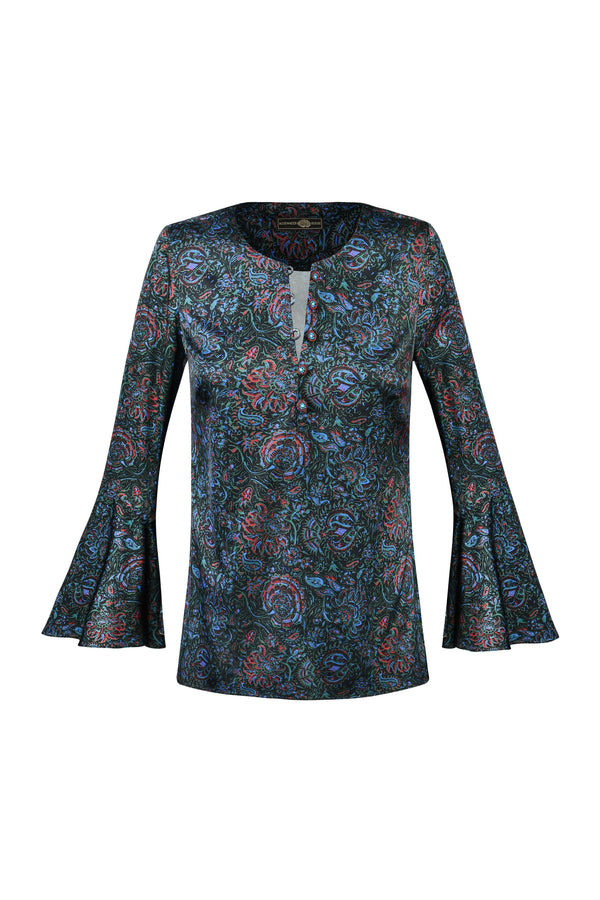 Gina Blouse - Printed Silk Black Rosewater House 