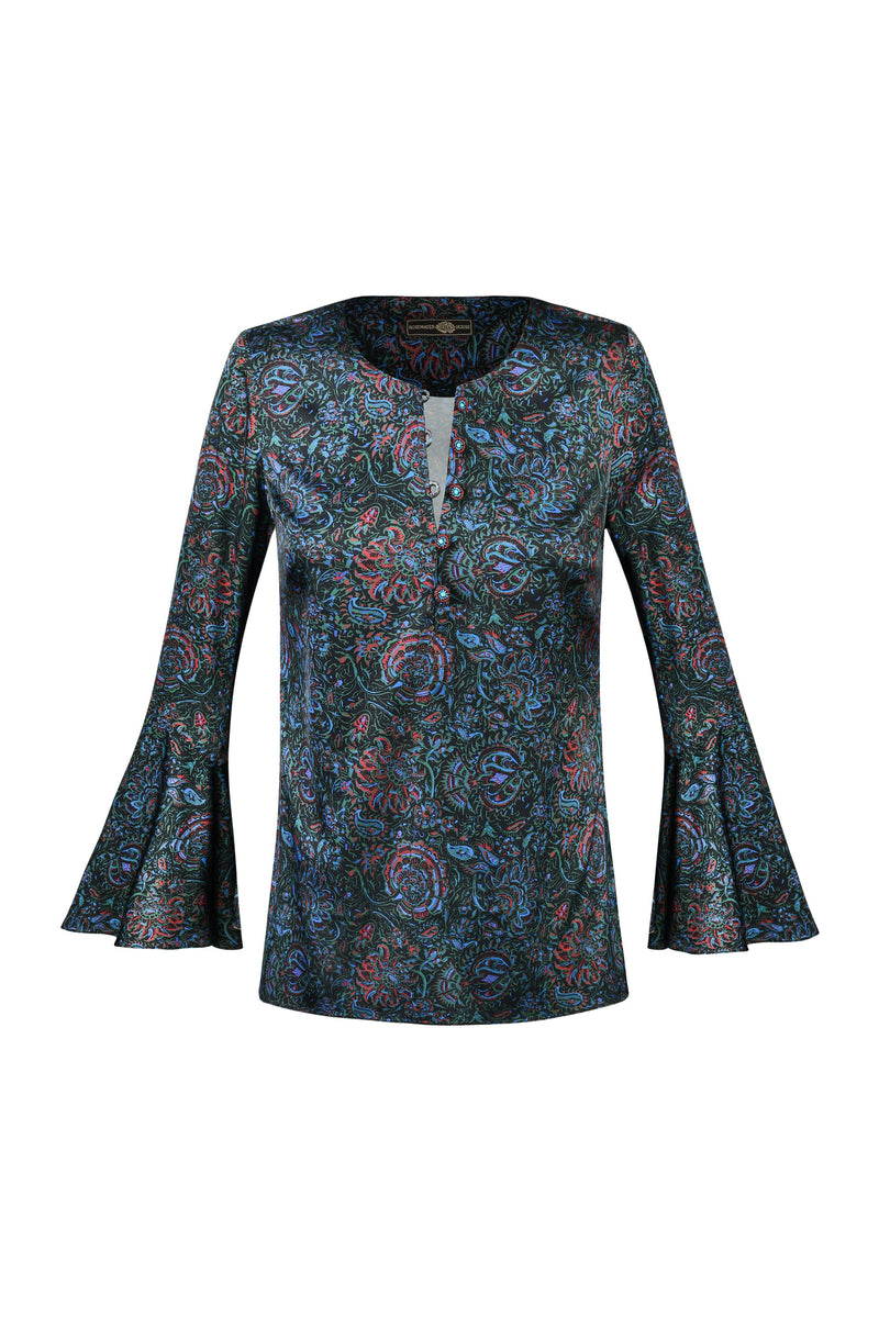 Gina Blouse - Printed Silk Black Rosewater House 