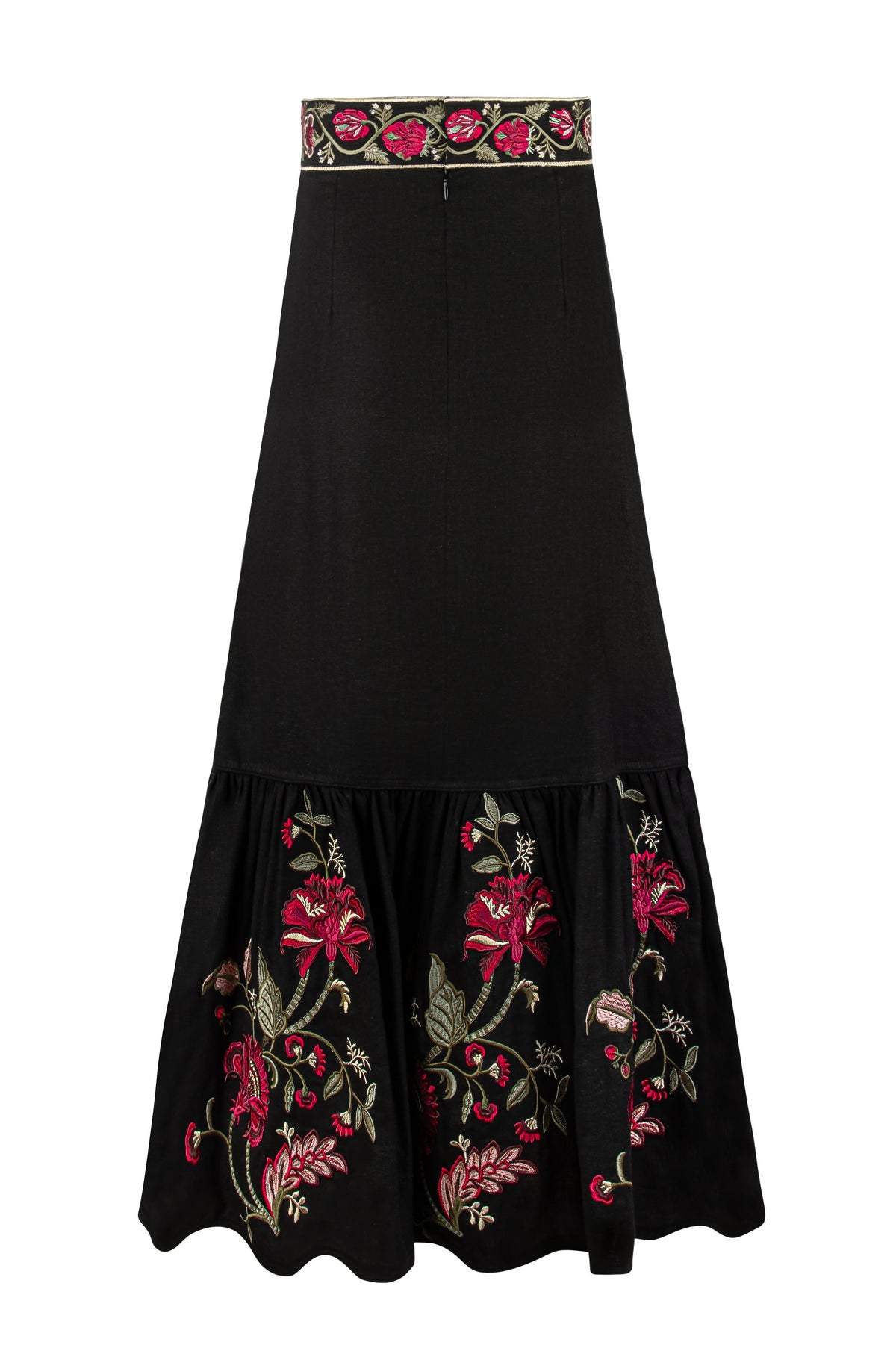 Golsa Skirt - Golestan embroidery Red & Black Bottoms - Skirts Rosewater House