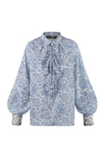 Naz Blouse - Printed Chiffon Blue Tops - Blouse Rosewater House 