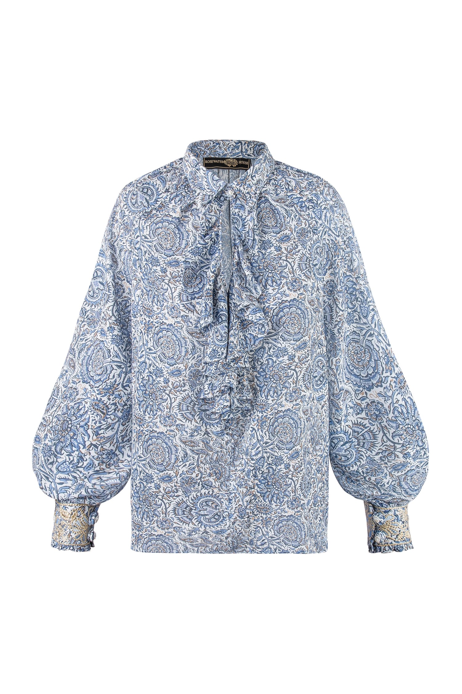 Naz Blouse - Printed Chiffon Blue Tops - Blouse Rosewater House 