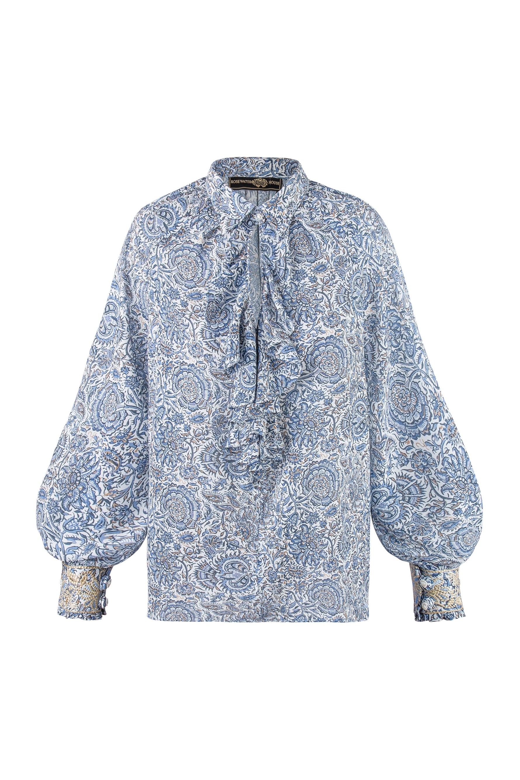 Naz Blouse - Printed Chiffon Blue Tops - Blouse Rosewater House 