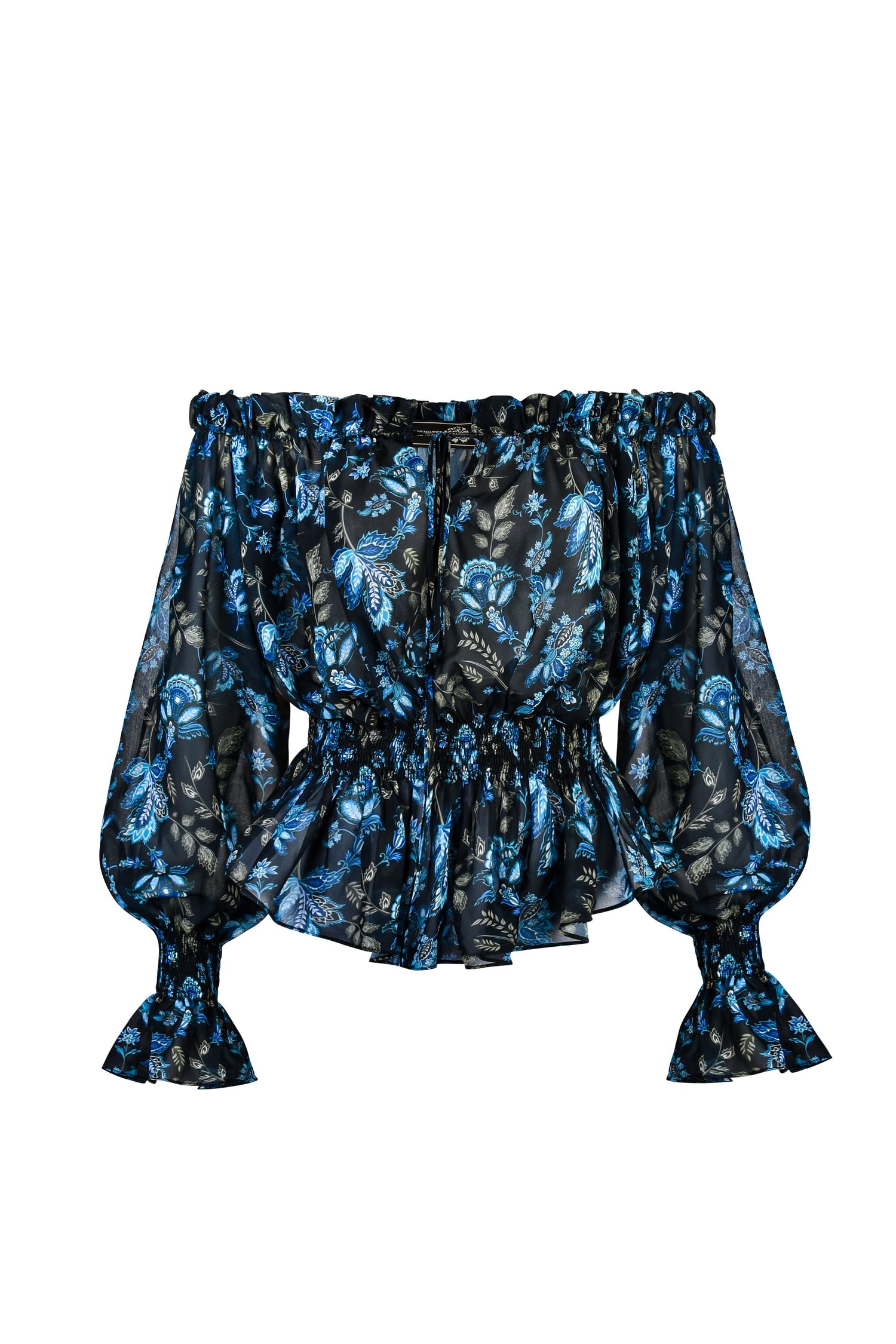 Golshan Blouse - Golestan Printed Chiffon Blue & Black Tops - Blouse Rosewater House 