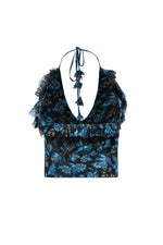 Lona Top - Golestan Printed Chiffon Blue & Black Tops - Bustier & Embroidered Rosewater House 