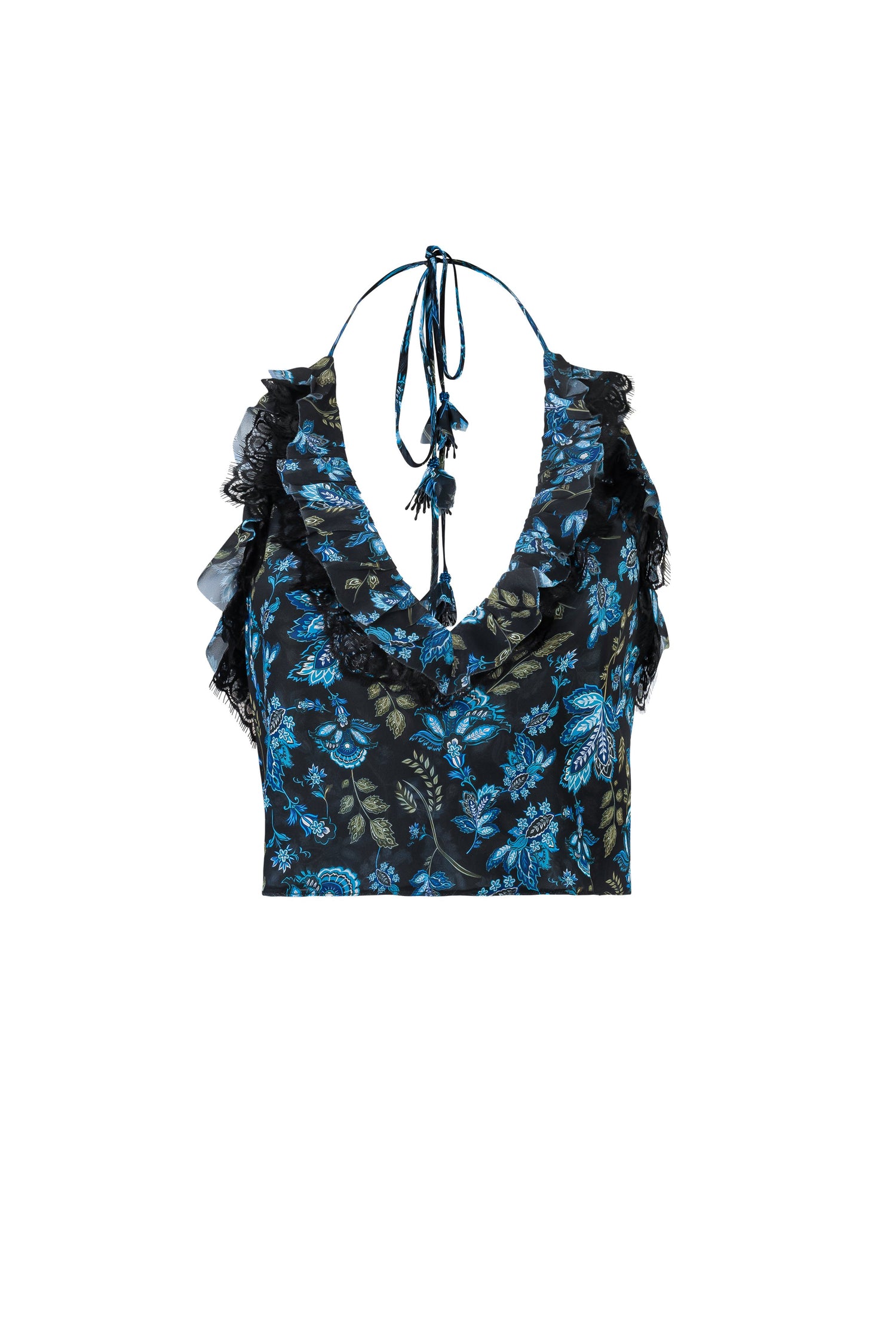 Lona Top - Golestan Printed Chiffon Blue & Black Tops - Bustier & Embroidered Rosewater House 