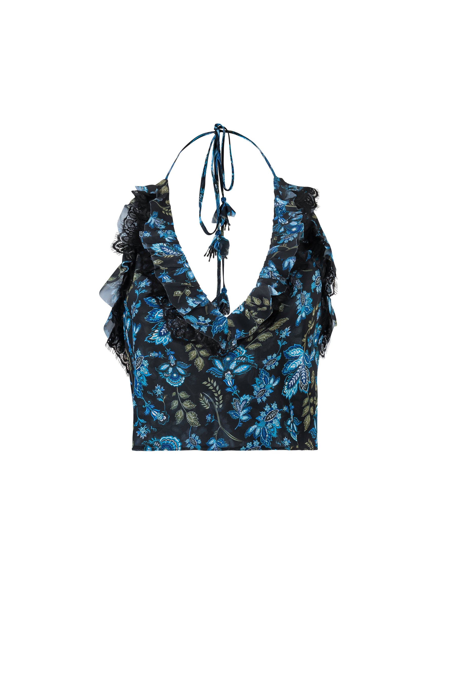 Lona Top - Golestan Printed Chiffon Blue & Black Tops - Bustier & Embroidered Rosewater House 