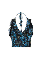 Lona Top - Golestan Printed Chiffon Blue & Black Tops - Bustier & Embroidered Rosewater House 