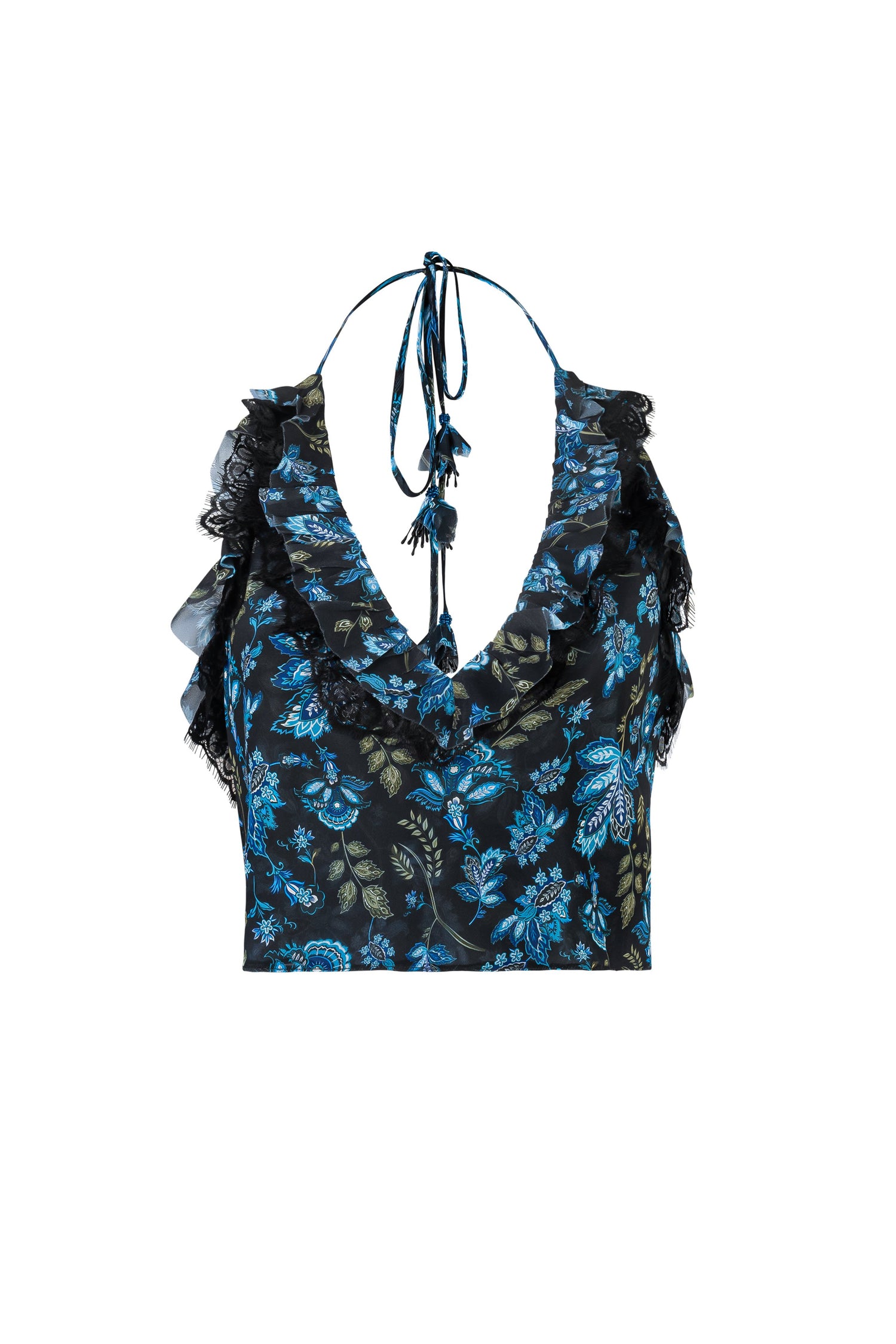 Lona Top - Golestan Printed Chiffon Blue & Black Tops - Bustier & Embroidered Rosewater House 