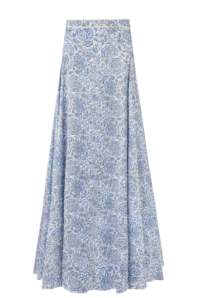 Baran Skirt - Printed Chiffon Blue Rosewater House 