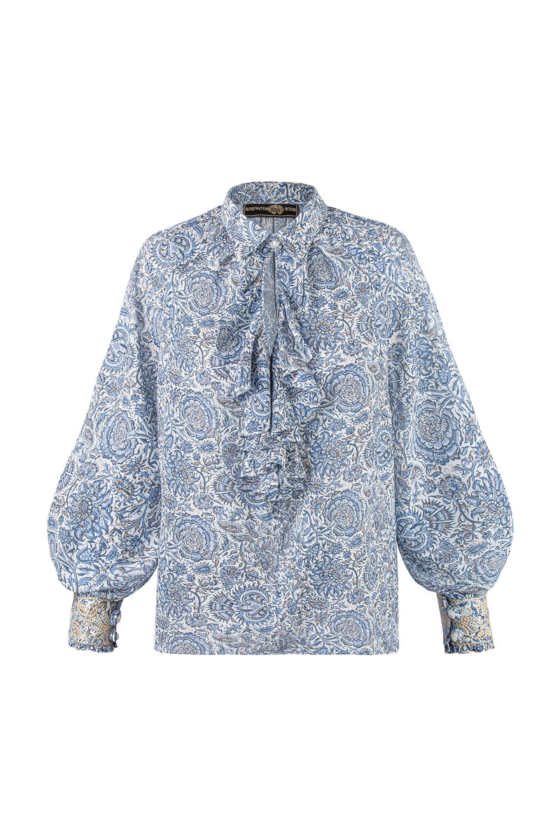 Naz Blouse - Printed Chiffon Blue Rosewater House 