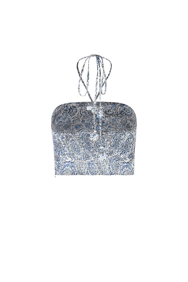 Gol bustier - Printed silk Blue Rosewater House 