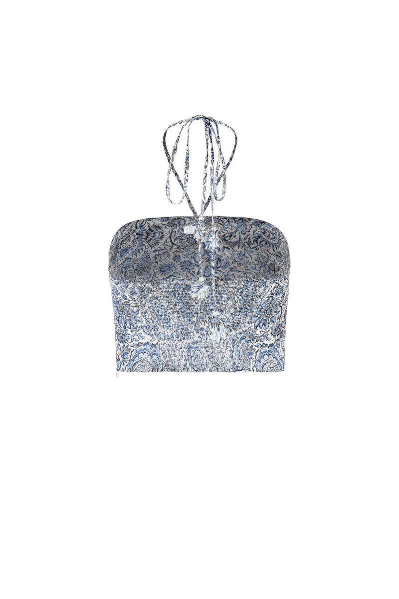 Gol bustier - Printed silk Blue Rosewater House 