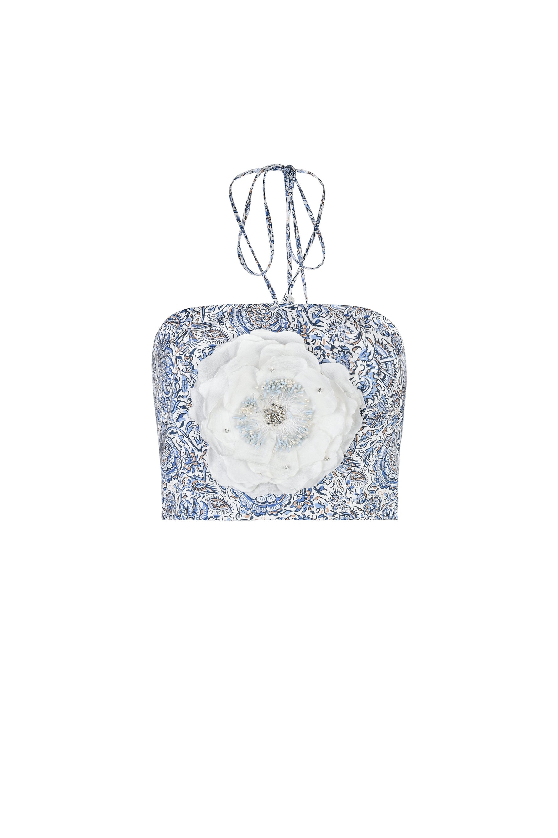 Gol bustier - Printed silk Blue Rosewater House