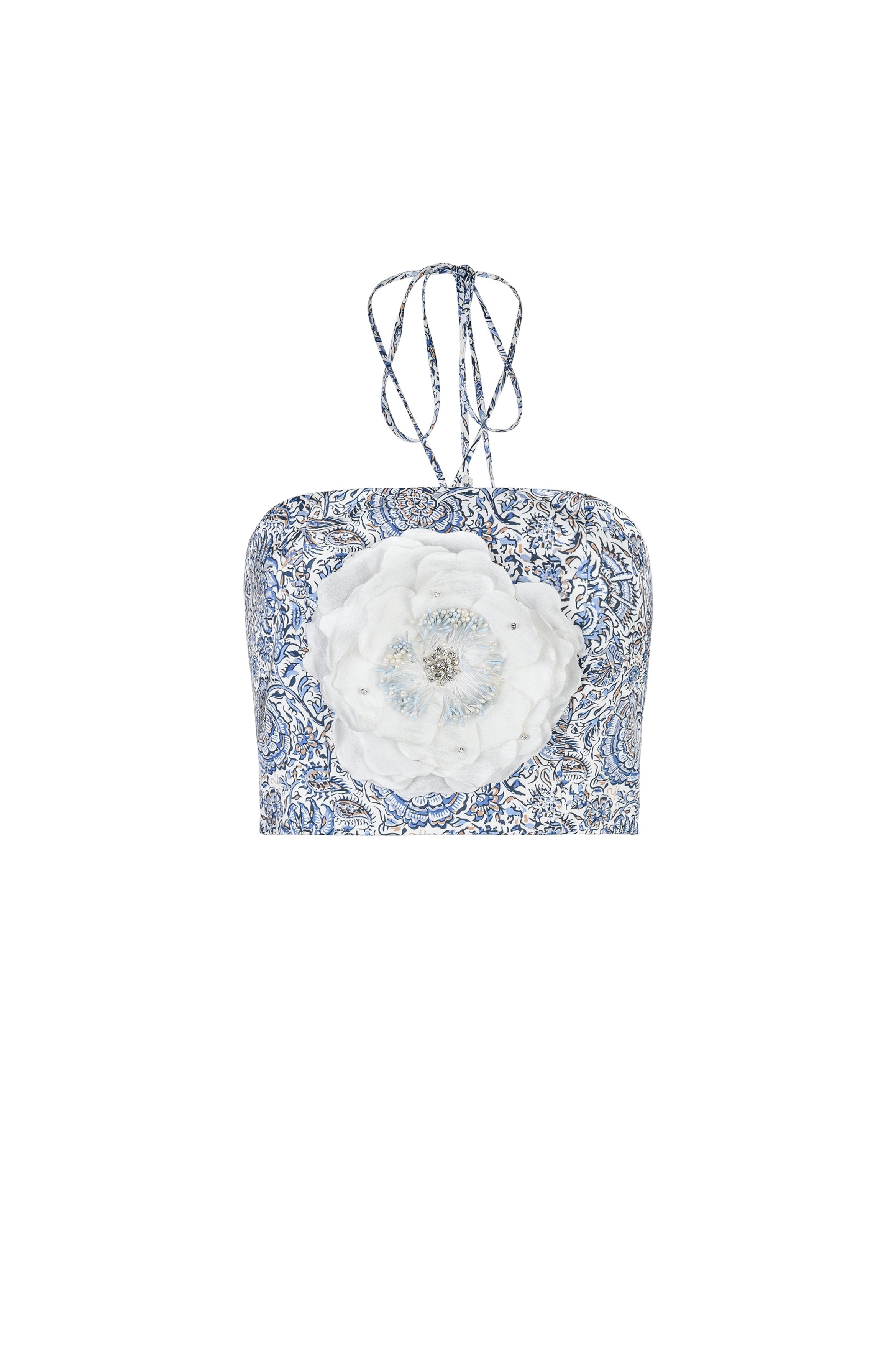 Gol bustier - Printed silk Blue Rosewater House