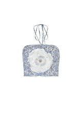 Gol bustier - Printed silk Blue Rosewater House 