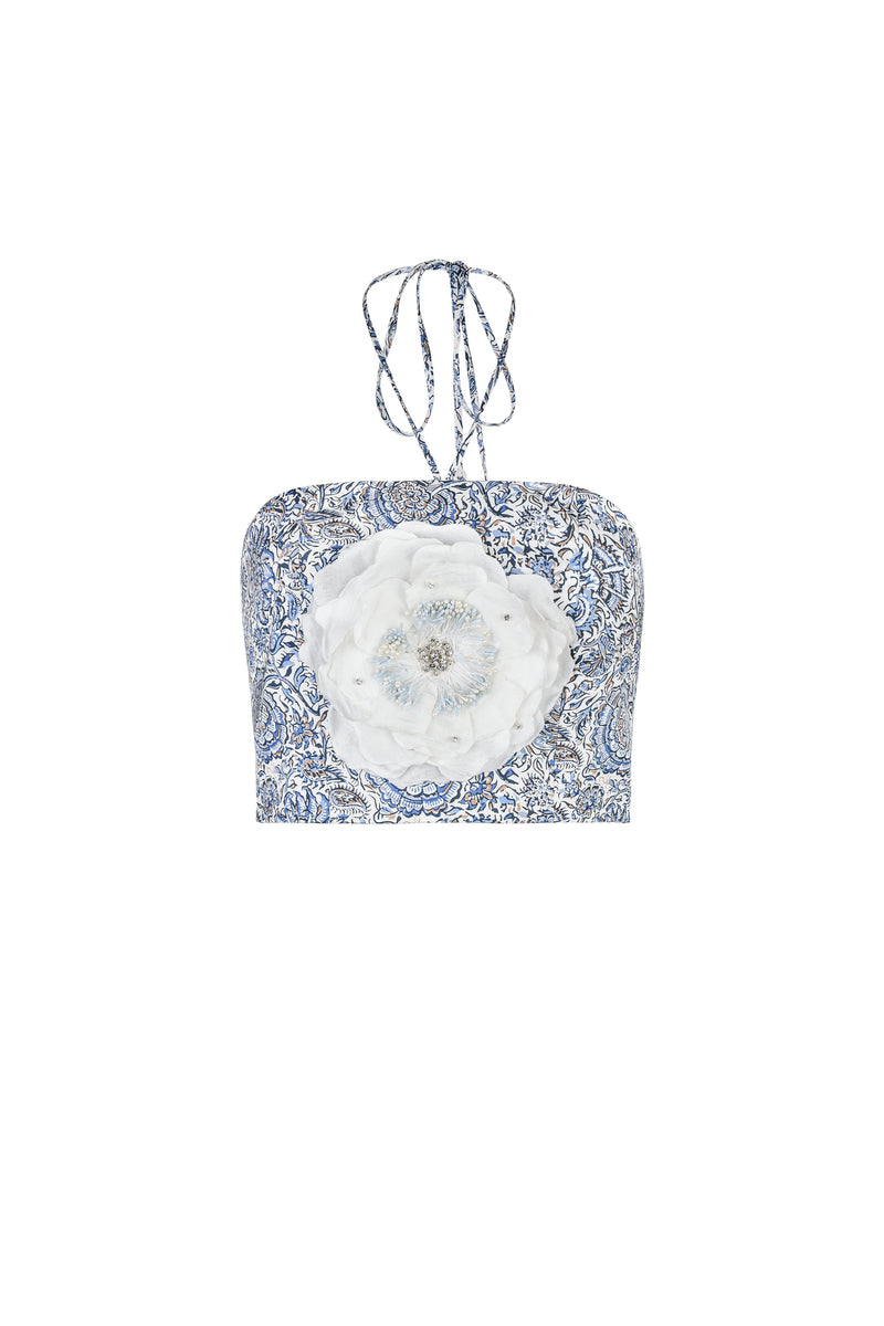 Gol bustier - Printed silk Blue Rosewater House 