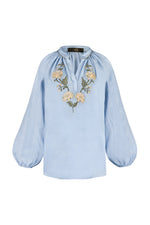 Golestan Blouse - Golestan embroidery Creme & Blue Tops - Blouse Rosewater House 