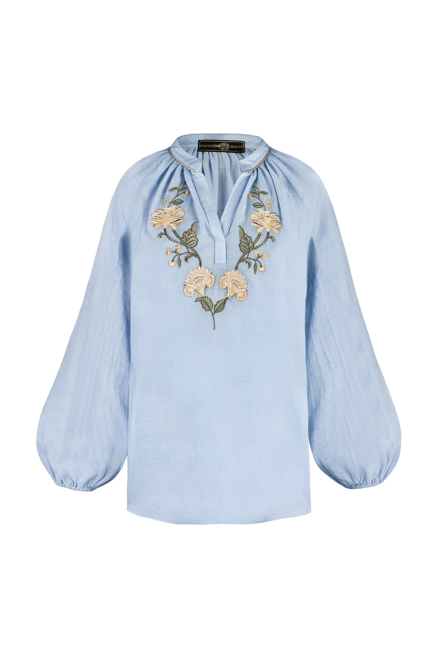 Golestan Blouse - Golestan embroidery Creme & Blue Tops - Blouse Rosewater House 