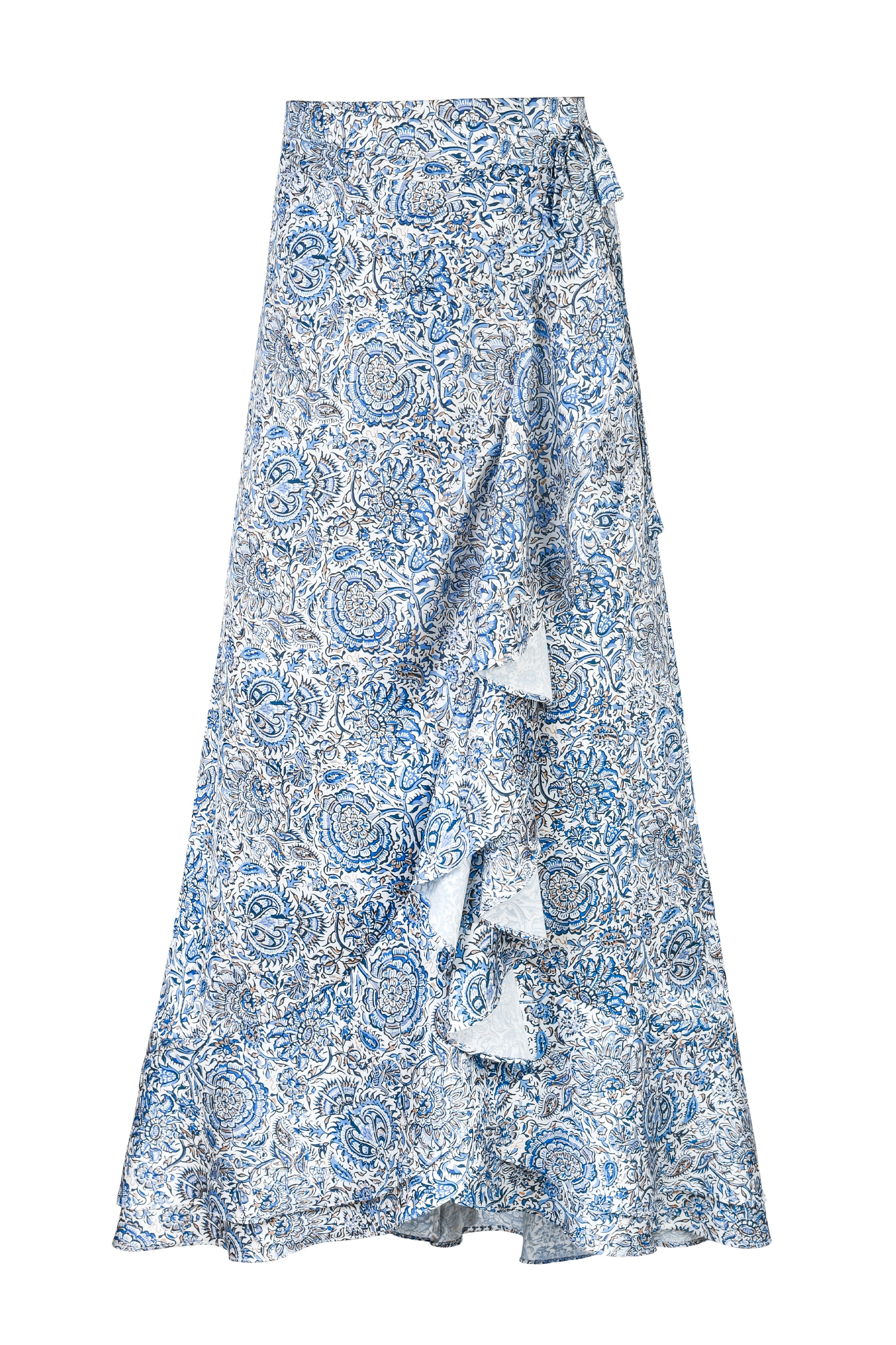 Golestan skirt - Printed Silk Blue Rosewater House