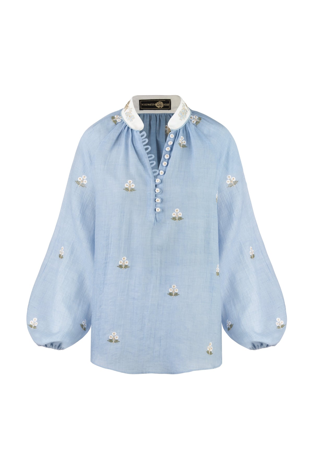 Golnaz Blouse - White on Blue Tops - Blouse Rosewater House 