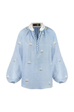 Golnaz Blouse - White on Blue Tops - Blouse Rosewater House 