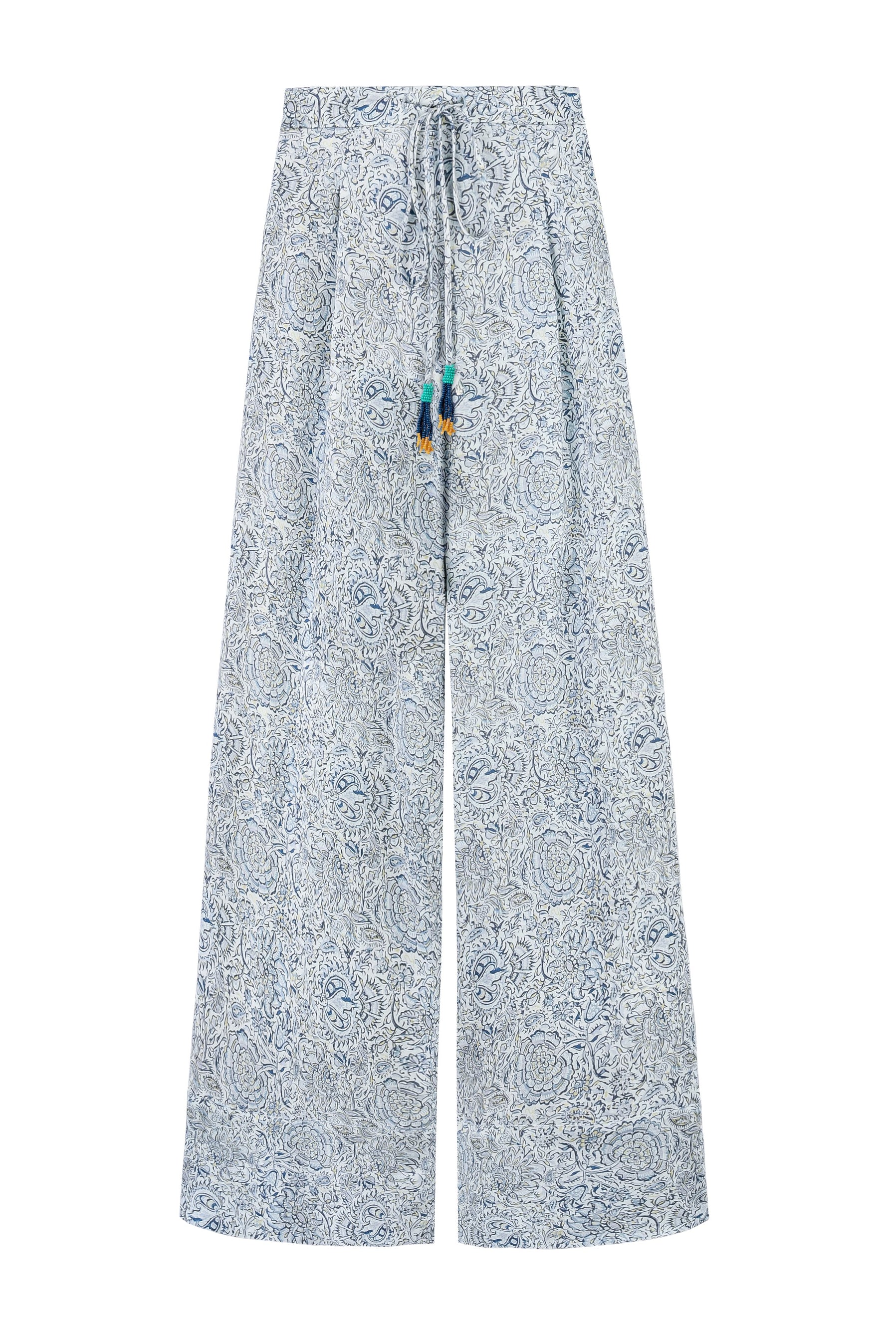 Gina Pants - Printed Linen Blue Bottoms - Pants Rosewater House