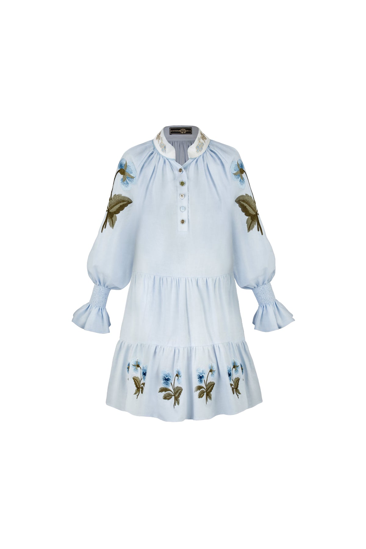 Amelia Mini dress - Pansy Embroidered Blue & Navy Dresses - Mini Rosewater House 