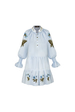 Amelia Mini dress - Pansy Embroidered Blue & Navy Dresses - Mini Rosewater House 
