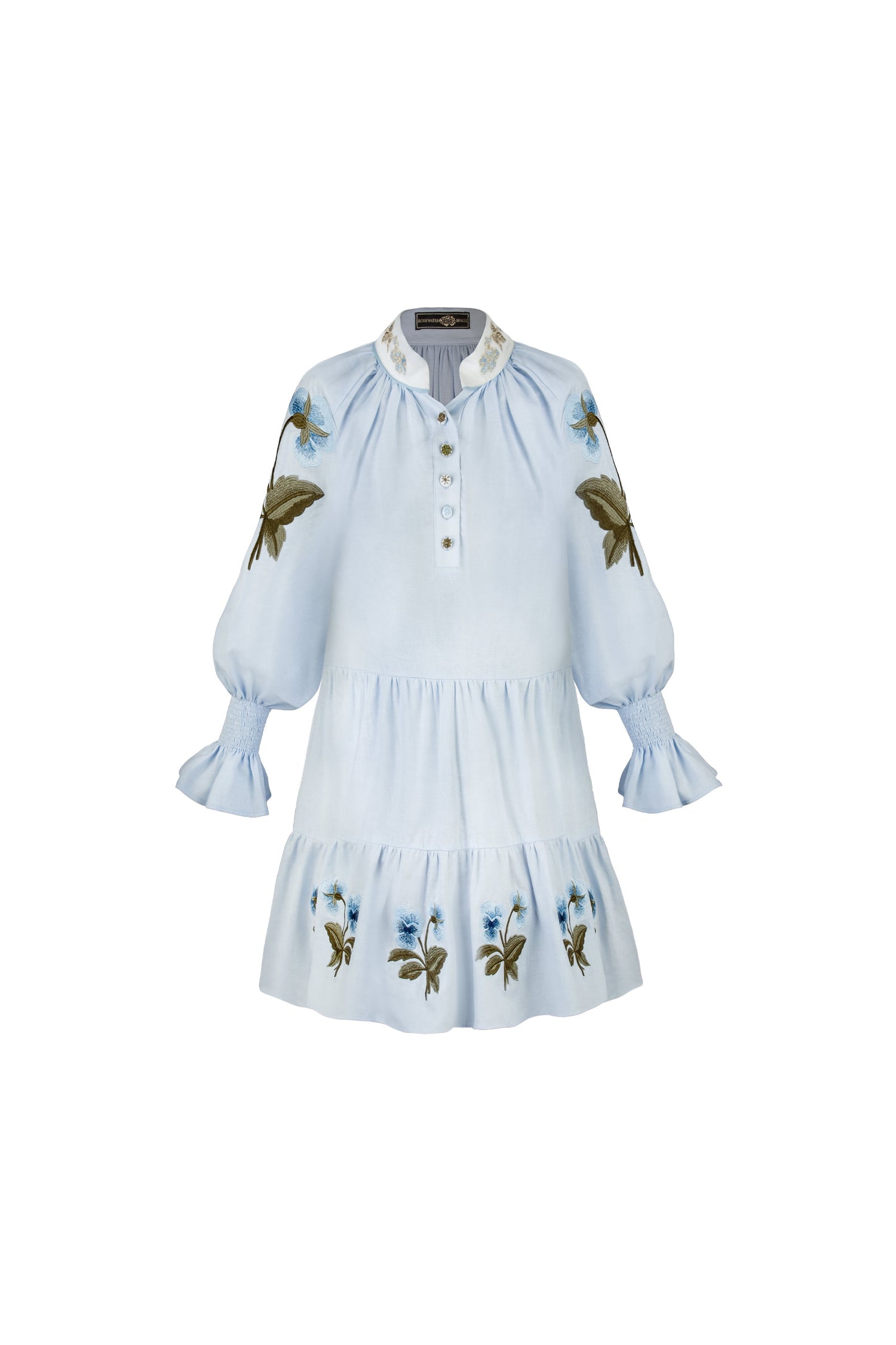 Amelia Mini dress - Pansy Embroidered Blue & Navy Dresses - Mini Rosewater House 