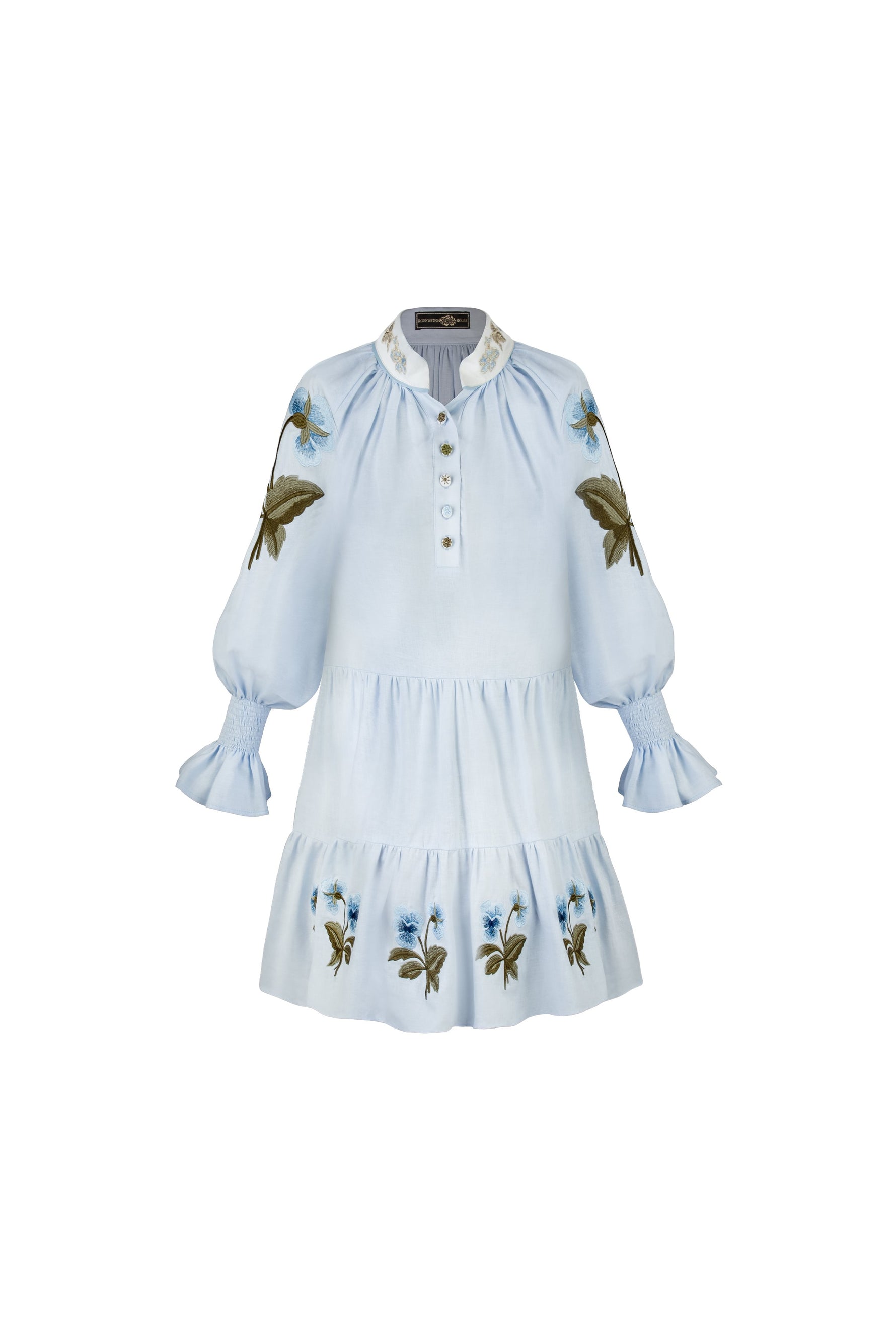 Amelia Mini dress - Pansy Embroidered Blue & Navy Dresses - Mini Rosewater House 
