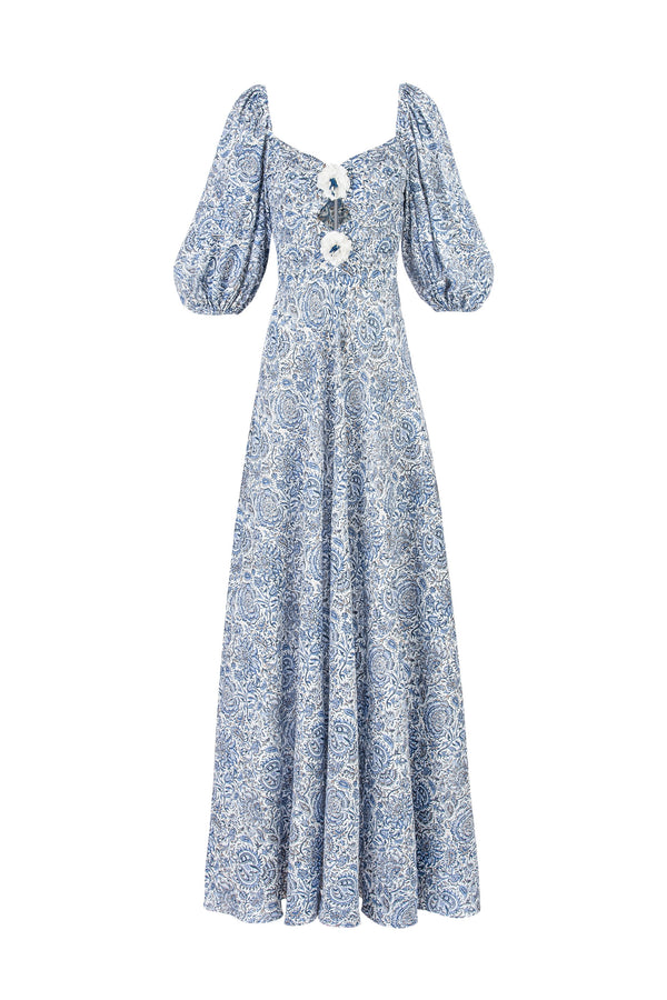 Rosa Dress - Printed Chiffon Blue Rosewater House 