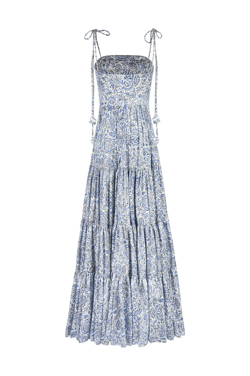 Sara Maxi Dress - Printed Silk Blue Rosewater House 