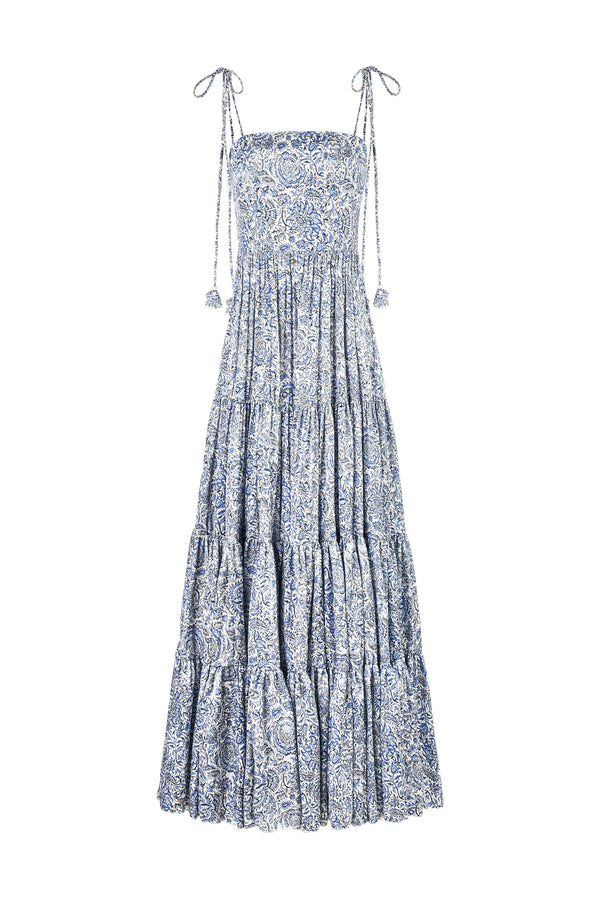 Sara Maxi Dress - Printed Silk Blue Rosewater House 