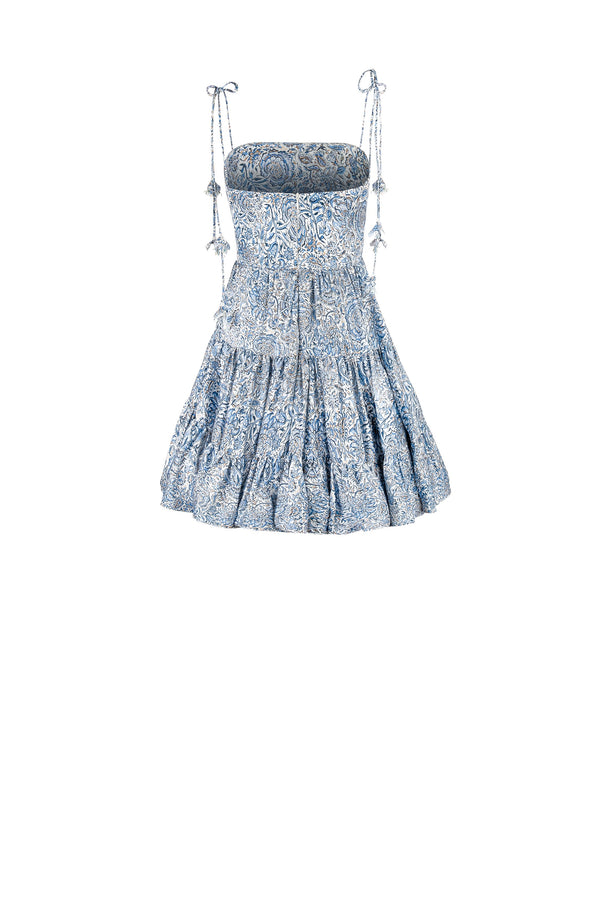 Sara Mini Dress - Printed Silk Blue Rosewater House 