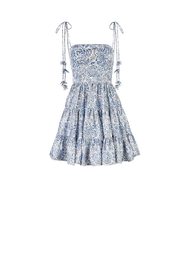 Sara Mini Dress - Printed Silk Blue Rosewater House 