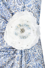Shiraz Ruffle Dress - Printed Silk Blue Dresses - Midi Rosewater House