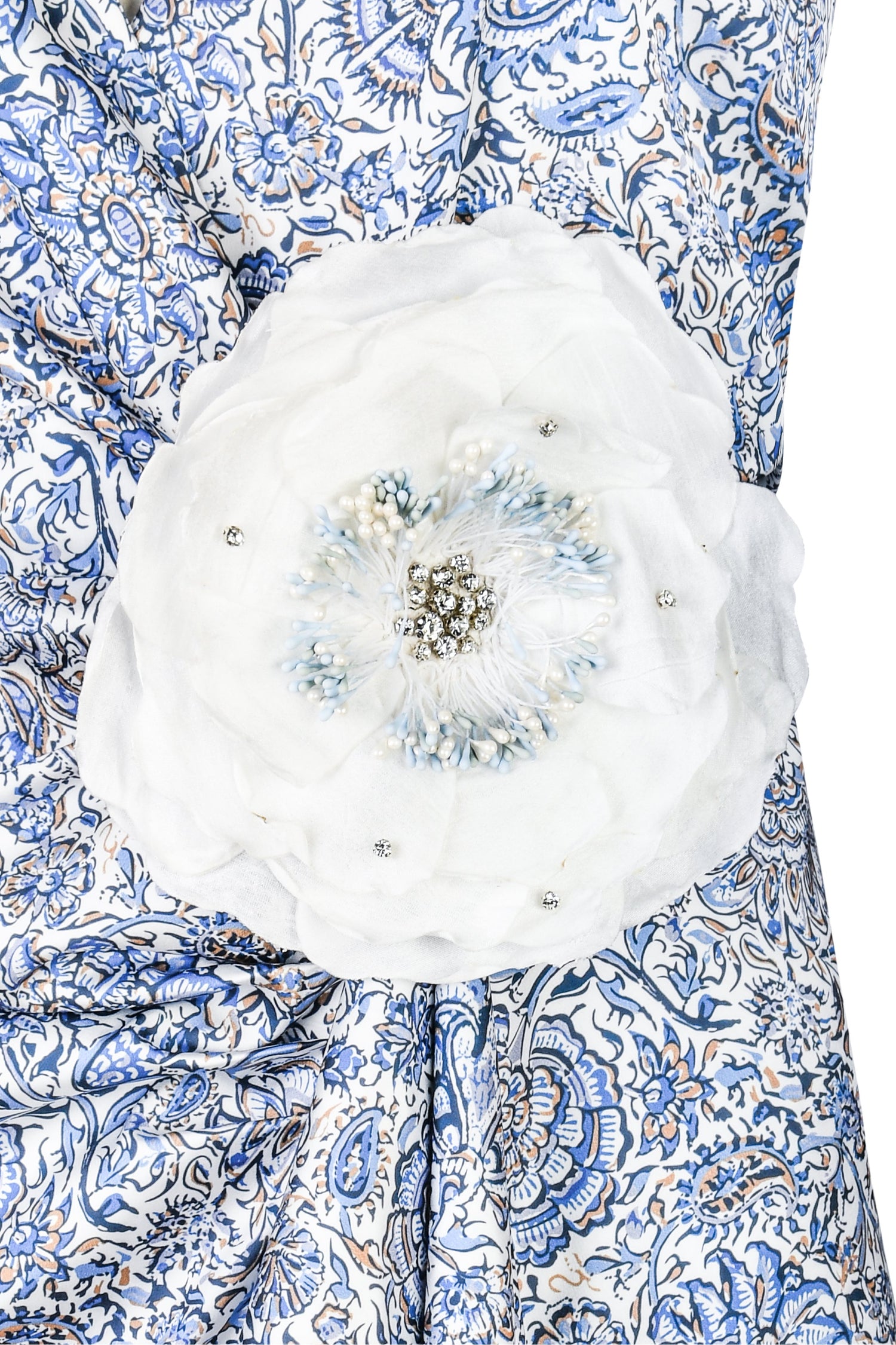 Shiraz Ruffle Dress - Printed Silk Blue Dresses - Midi Rosewater House