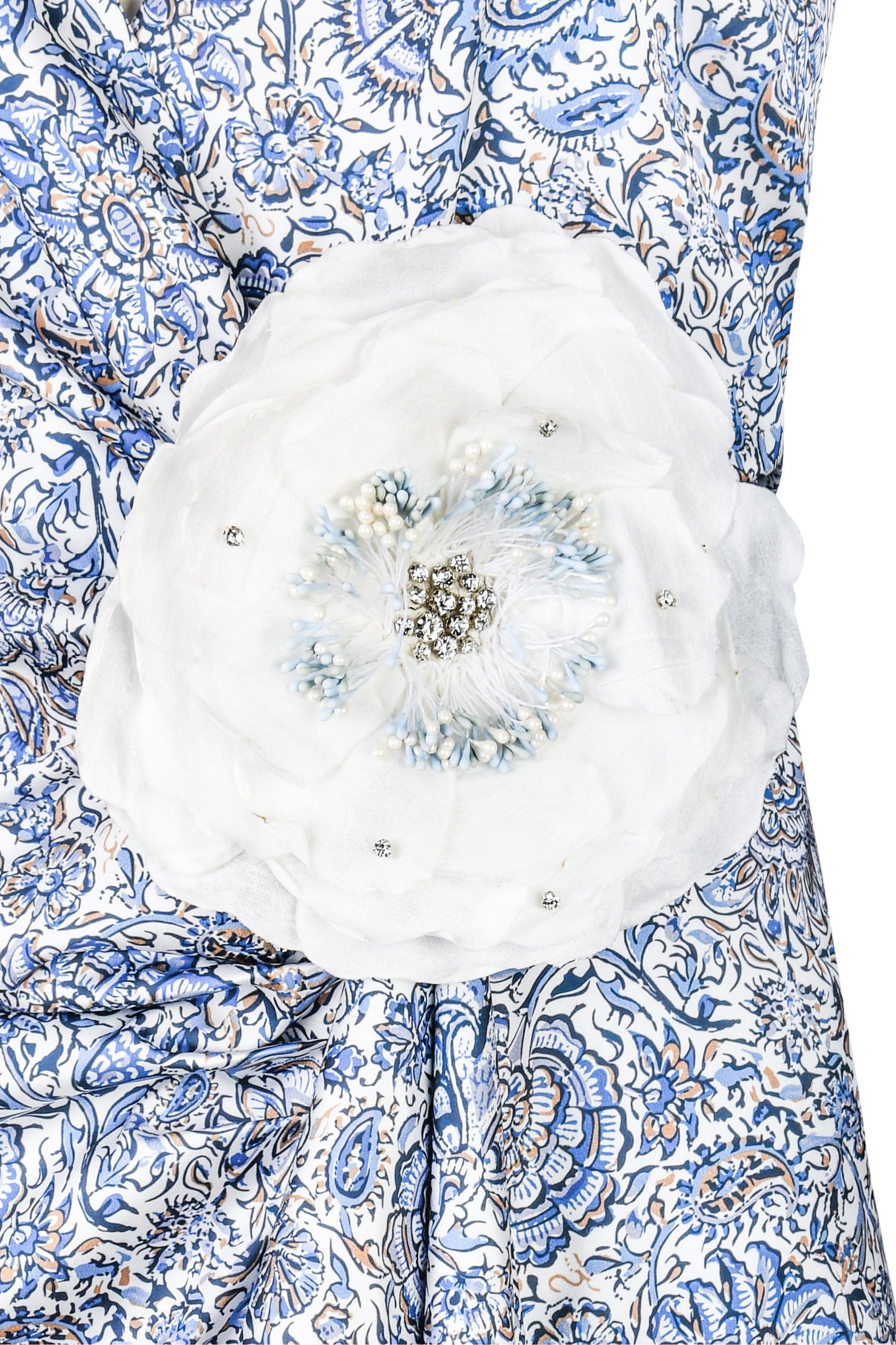 Shiraz Ruffle Dress - Printed Silk Blue Dresses - Midi Rosewater House