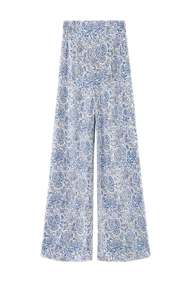 Raha Pants - Printed Silk Blue Rosewater House 