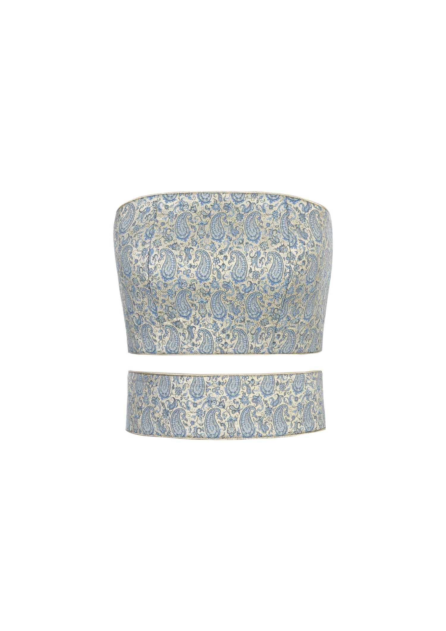 Termeh Jahan Top - Blue & Silver Paisley Tops - Bustier & Embroidered OVER THE MOON