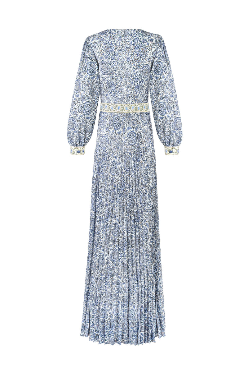 Tooba Maxi Dress - Printed Chiffon Blue Rosewater House 