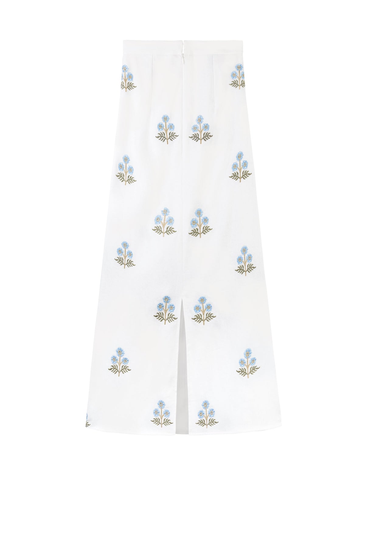 Yalda Skirt - Naz Embroidered Offwhite & Blue Bottoms - Skirts Rosewater House