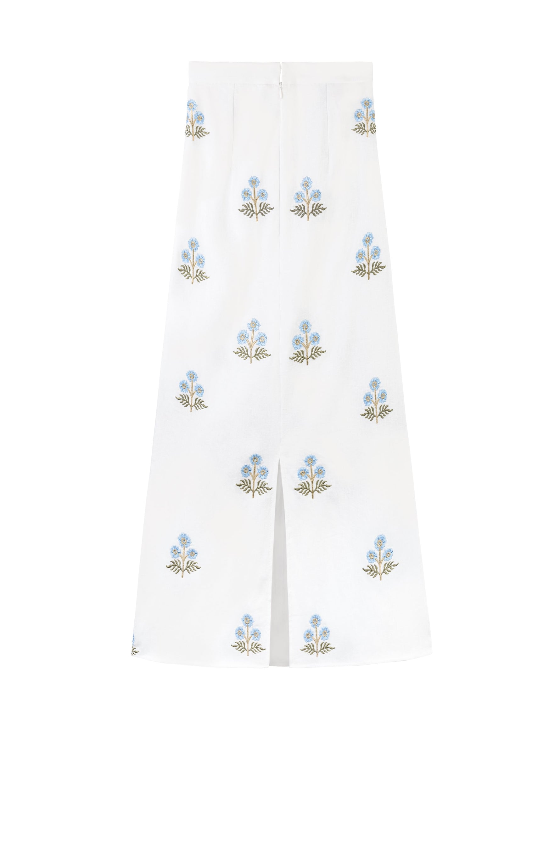 Yalda Skirt - Naz Embroidered Offwhite & Blue Bottoms - Skirts Rosewater House