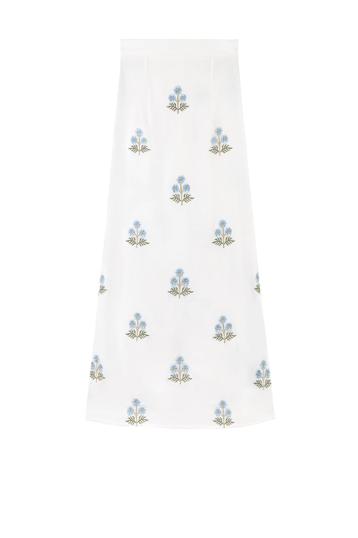 Yalda Skirt - Naz Embroidered Offwhite & Blue Bottoms - Skirts Rosewater House