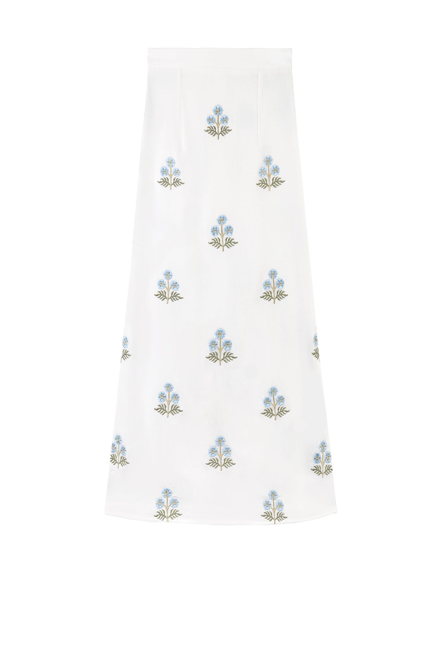 Yalda Skirt - Naz Embroidered Offwhite & Blue Bottoms - Skirts Rosewater House