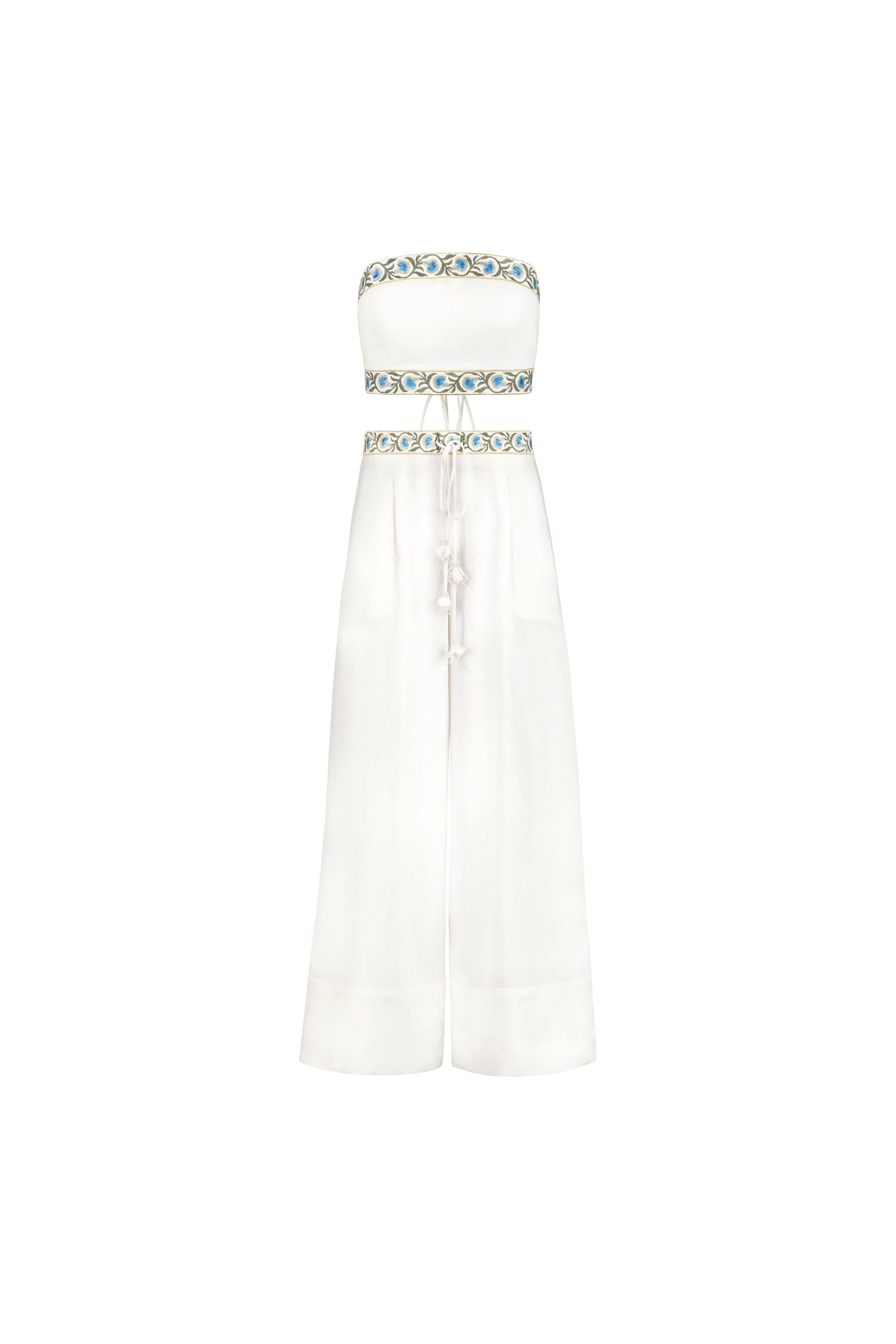 Carnation Pants - White & Blue Bottoms - Pants Rosewater House
