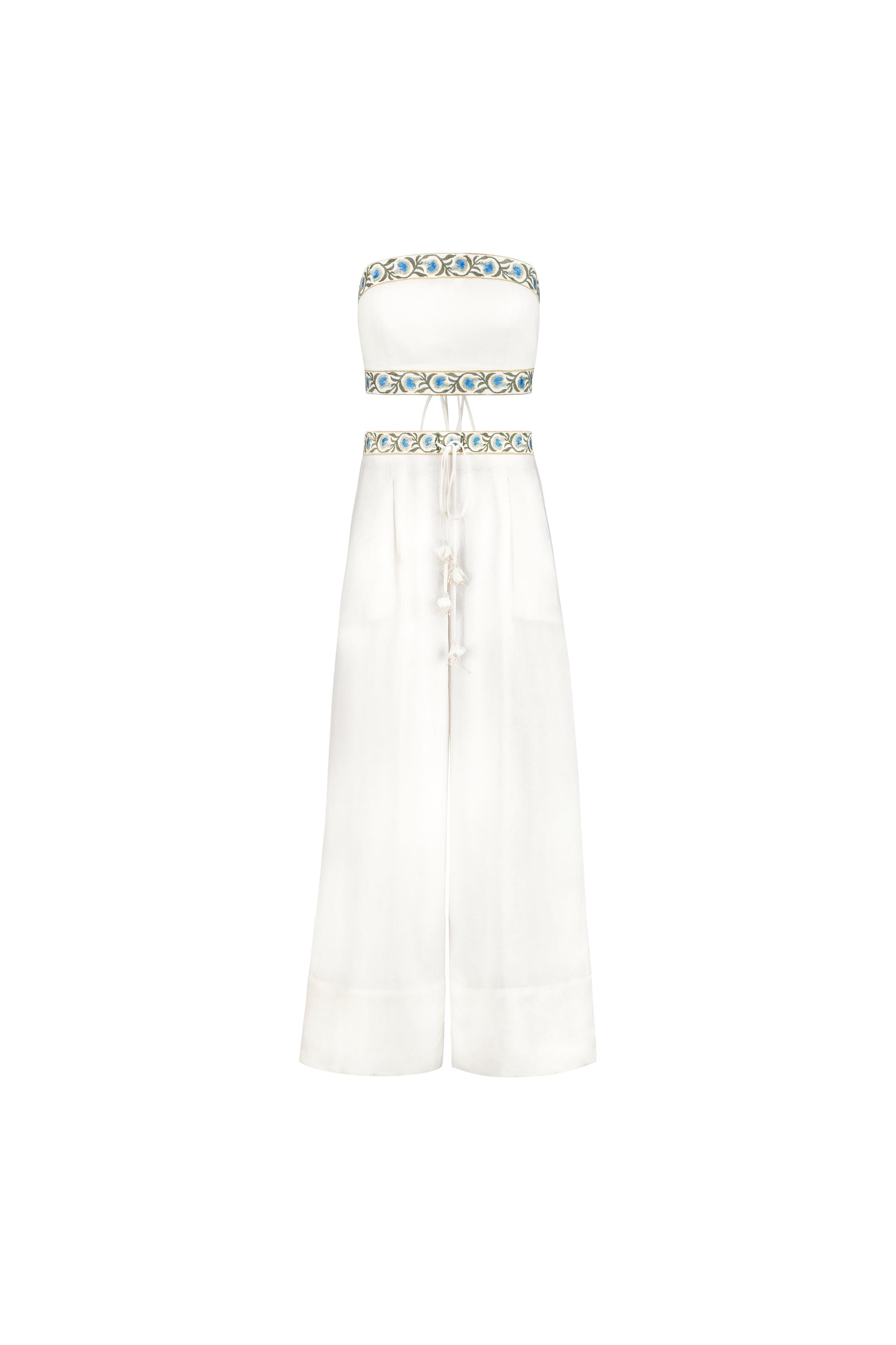Carnation Pants - White & Blue Bottoms - Pants Rosewater House